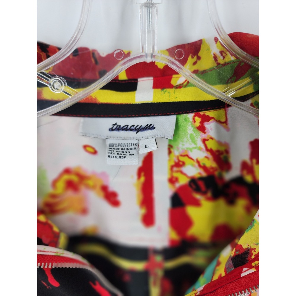 Tracy M Abstract Print Zipper Front Button Pocket Utility Jacket Women's L - Picture 2 of 7